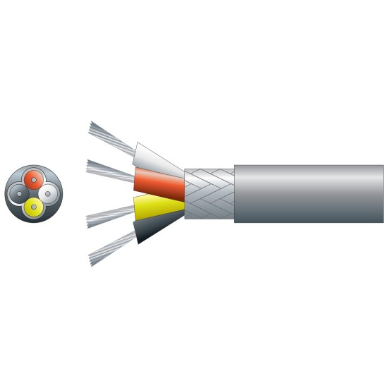 Cavo Audio 4 Core Schermato a Treccia, 112/0.12mm, 5.5mmØ, Grigio, 100m