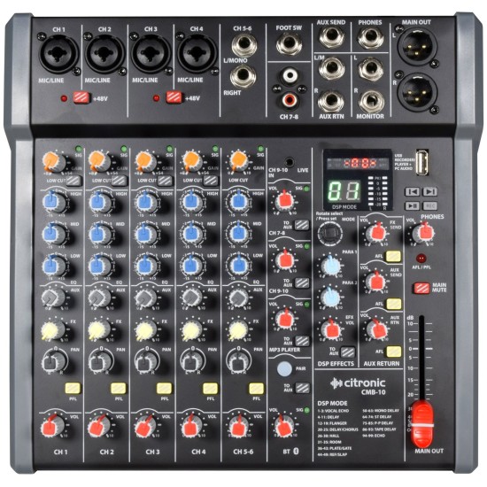 Console di Mixaggio CMB-10 con DSP, Lettore USB/PC/BT per Mixer Audio Professionale
