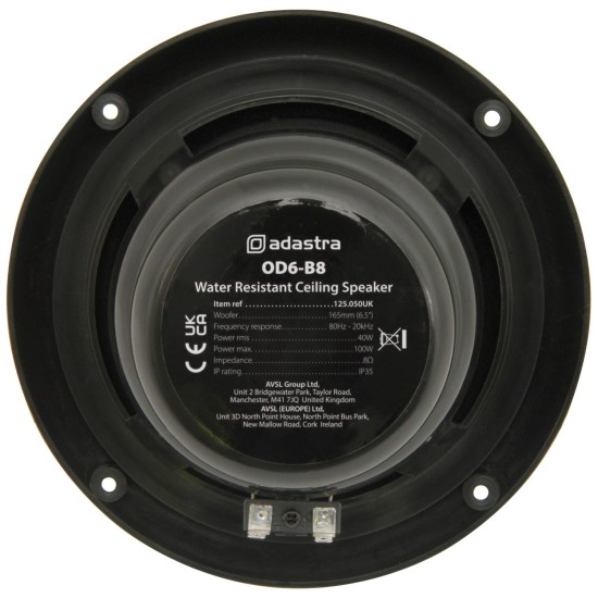 Coppia di Altoparlanti Impermeabili OD6-B8, 16.5cm, 100W, 8 Ohm, Nero - Perfetti per Piscine e Bagni