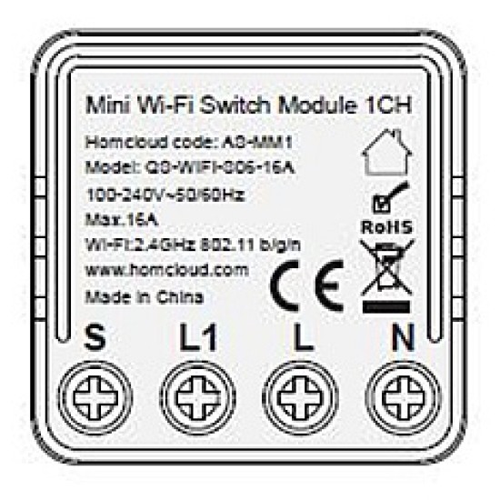 Modulo Interruttore Mini Smart Wi-Fi 1CH da Incasso per Casa Intelligente