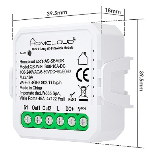 Modulo Interruttore/Pulsante Wi-Fi AC/DC - Homcloud Smart Home