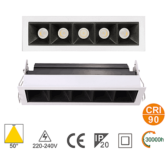 Incasso Multi Lampada LED 15W CRI >90 4000K Angolo Regolabile