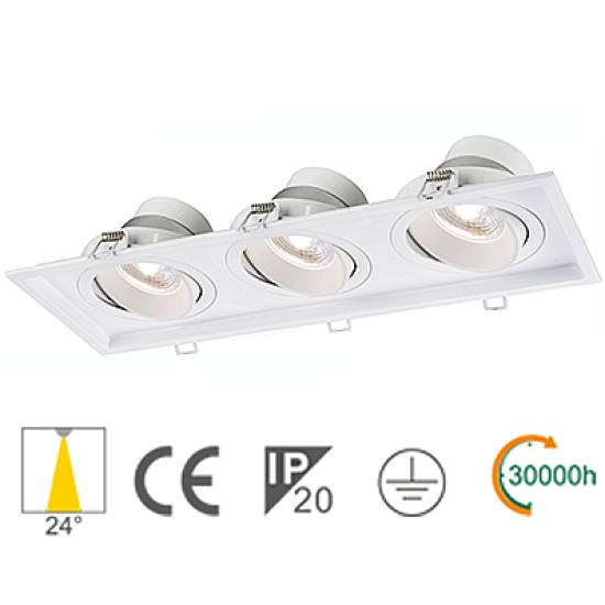 Fari ad Incasso Multipli LED 27W 3000K 2160lm Angolo Regolabile