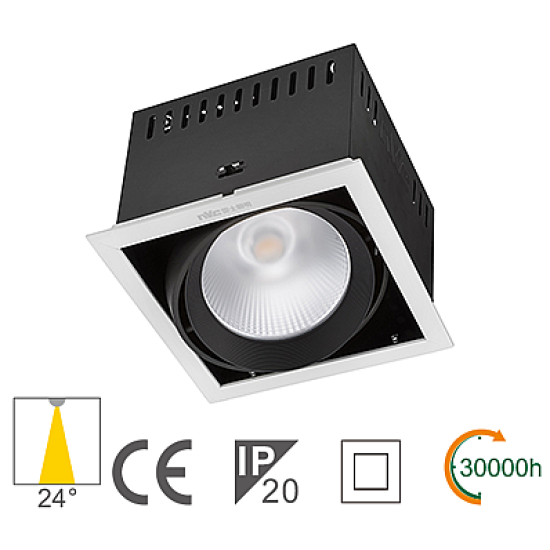 Faro a Incasso Multiplo LED 24W 3000K 2100lm CRI90 Angolo Regolabile - NVC