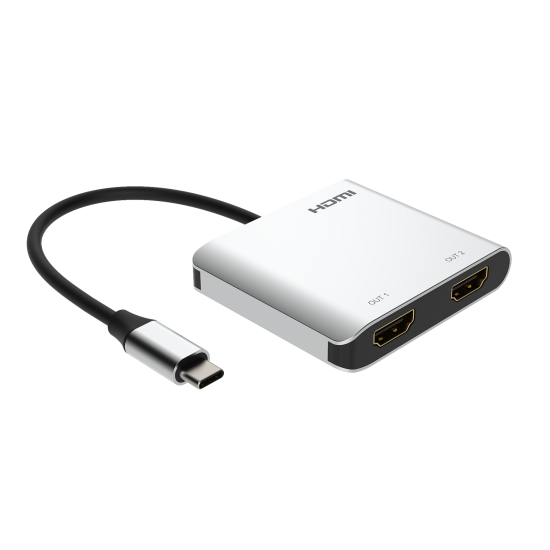 Adattatore USB-C a 2x HDMI 4K 60Hz HDR con USB 3.0/3.1/3.2 - Colore Grigio