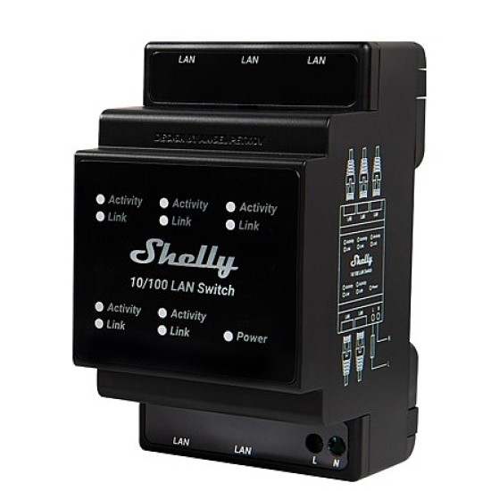 Shelly LAN Switch - Switch di rete Ethernet DIN con 5 Porte RJ45