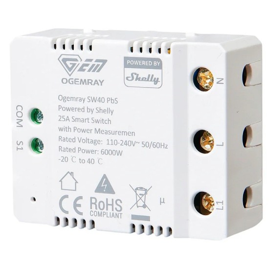 Shelly Ogemray Smart Relay 25A - Controllo e Misurazione Energetica