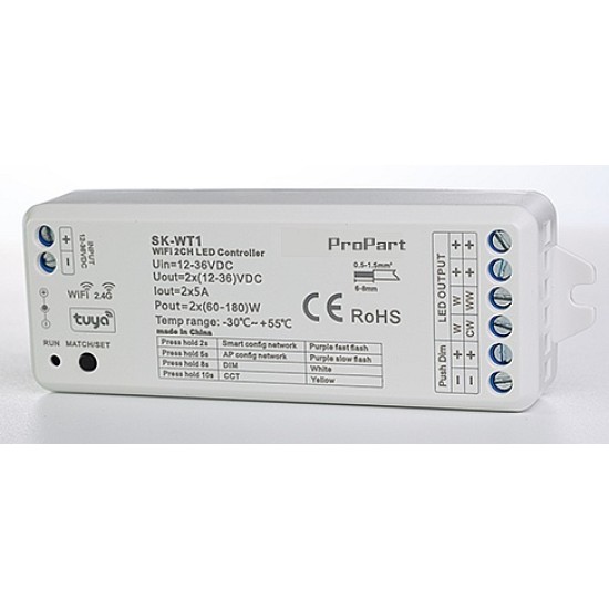 Ricevitore DIM Wi-Fi e RF 12/36V DC, 2 Canali 5A - Soluzione Smart Lighting