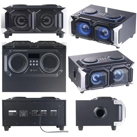 Impianto audio per karaoke con Bluetooth USB Slot SD MP3 Radio luce LED Ingressi Microfono Impianto audio per karaoke con Bluetooth USB Slot SD MP3 Radio luce LED Ingressi Microfono