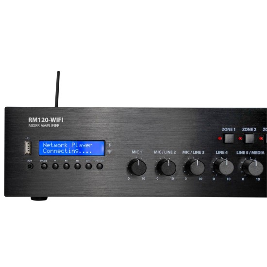 Mixer-Amplificatore RM120-WIFI 100V con WiFi e Controllo App per Impianti Audio Professionali