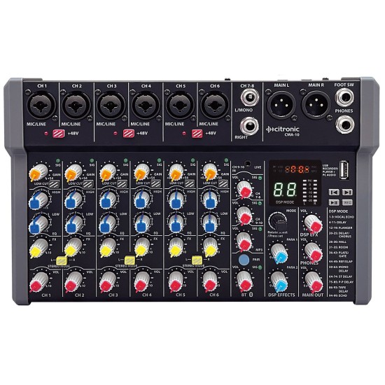 Mixer Compatto CMA-10 con Effetti DSP, Bluetooth e USB per Eventi Live