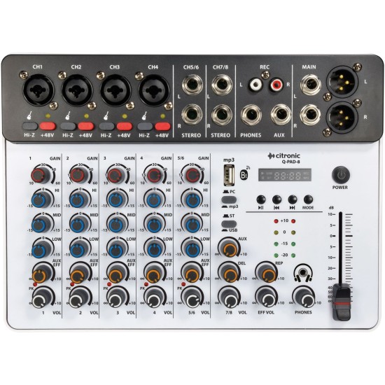 Mixer Compatto Q-PAD-8 a 8 Canali con USB/BT e Interfaccia Audio