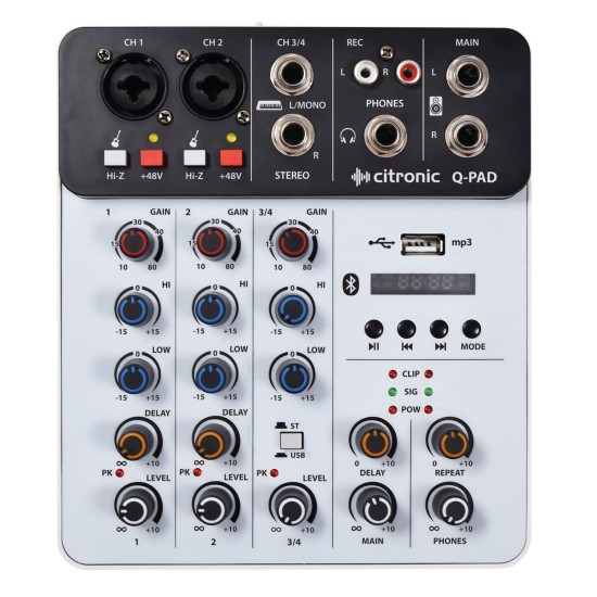 Mixer Compatto Q-PAD con Interfaccia USB/BT/mp3 per Studio e Live