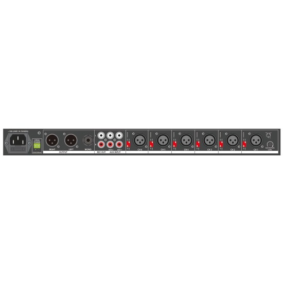 Mixer Rack 1U ML622 con 6 Ingressi Mic/Line e 2 Aux