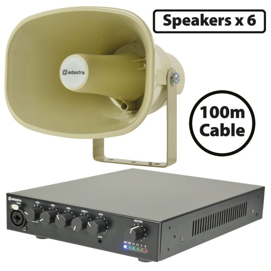 Pacchetto 6 Diffusori a Tromba ABS 15W con Amplificatore Mixer UA90