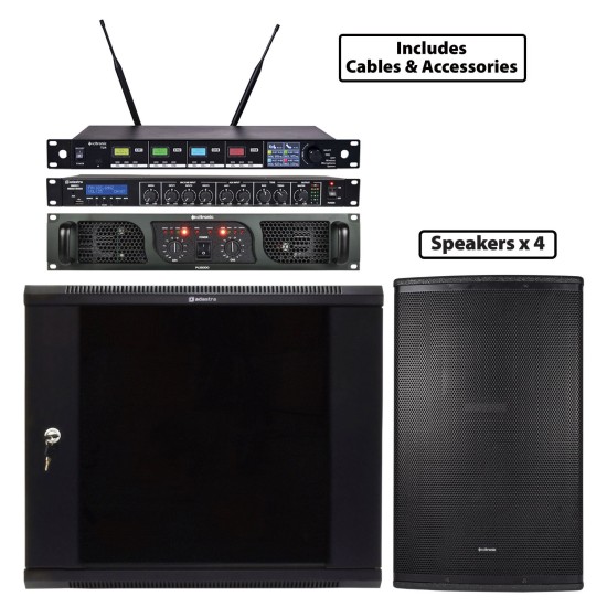 Pacchetto Audio PA per Grandi Sale 180m² con Amplificatore e Microfoni UHF