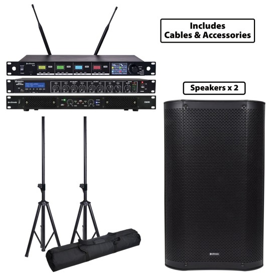 Pacchetto Audio Passivo Portatile Completo con Amplificatore D600 e Microfoni UHF