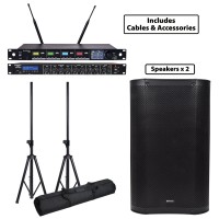 Pacchetto PA Attivo Portatile con Mixer e Microfoni Wireless