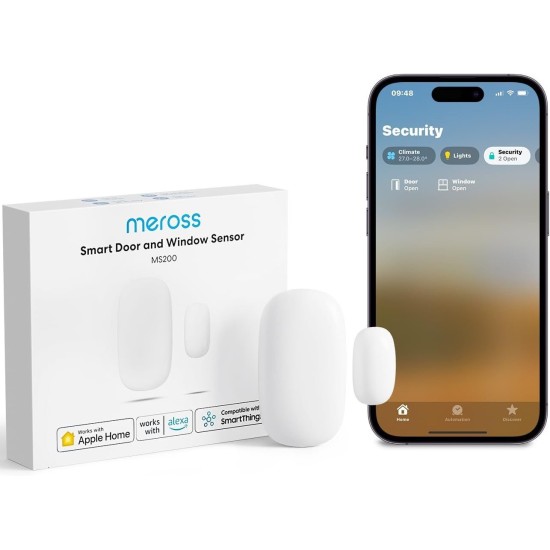 Sensore Porte Finestre Meross Smart - Compatibile Apple HomeKit, Alexa, Google
