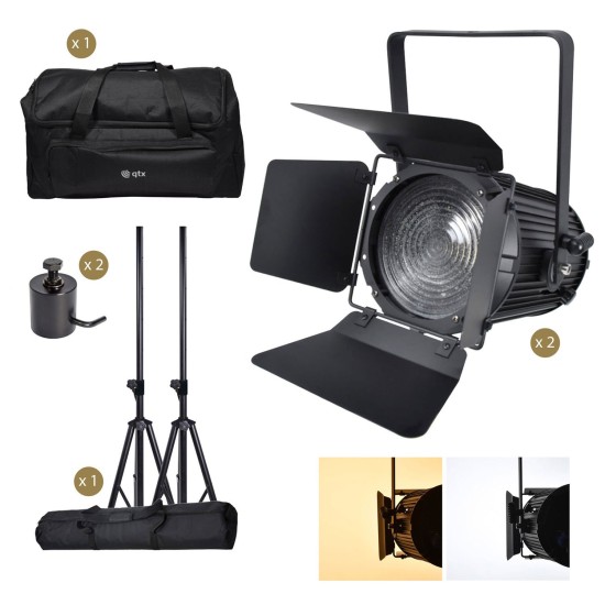 Set di 2 Mini Proiettori Fresnel 100W con Stand e Borsa - Zoom Regolabile