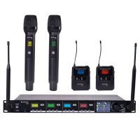 Set Microfoni Wireless TU4 Quad PLL: 2 Radiomicrofoni + 2 Bodypack