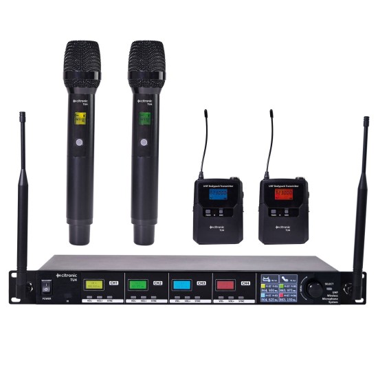 Set Microfoni Wireless TU4 Quad PLL: 2 Radiomicrofoni + 2 Bodypack