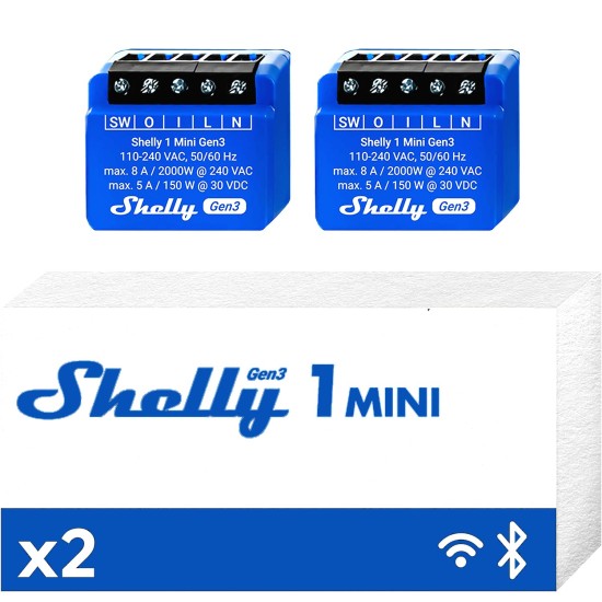 Shelly Mini 1 GEN3 - Relè Smart Contatto Pulito WiFi/BT, Blu