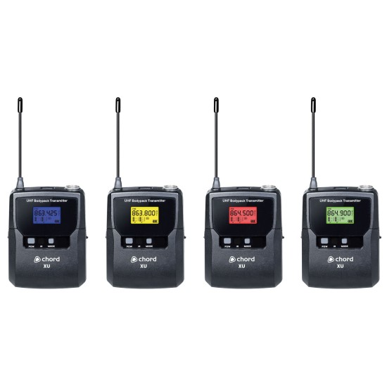 Sistema Microfonico UHF Professionale XU4 con 4 Bodypack e Microfoni Lavalier