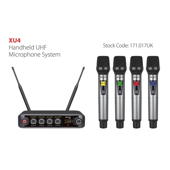 Sistema Microfonico Wireless UHF XU4 con 4 Microfoni Palmari