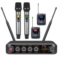Sistema Microfonico Wireless XU4 Quad Combo UHF: 2 Microfoni Palmari + 2 Bodypack