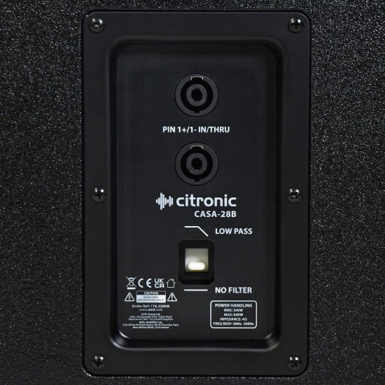 Subwoofer Passivo CASA-28B 300Wrms per Impianti Audio Professionali