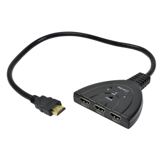 Switch HDMI 3 Porte Full HD 4K con Connettori Placcati in Oro