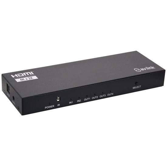 Switch/Splitter HDMI 2x4 per Display Multipli con Supporto 4K e Audio Avanzato